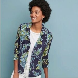 ANTHROPOLOGIE MOTH Chenille Jacket Blue and Green Patterned Jacket XXS